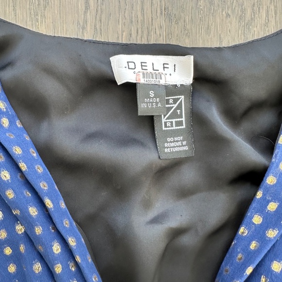DELFI Collective Cerise Gown Blue Polka Dot Silk Metallic Gold Cut Out - Small - Picture 5 of 12